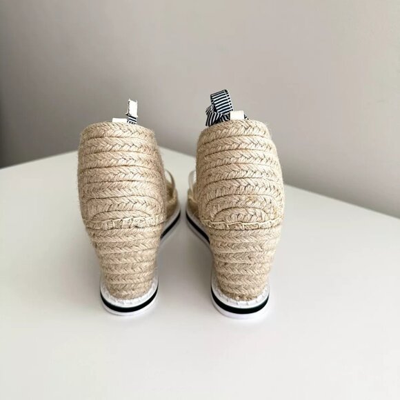 NEW TONY BIANCO Ankle Wrap Espadrille Wedge Sandals in White/Blue Stripe Size 8 - Picture 10 of 12